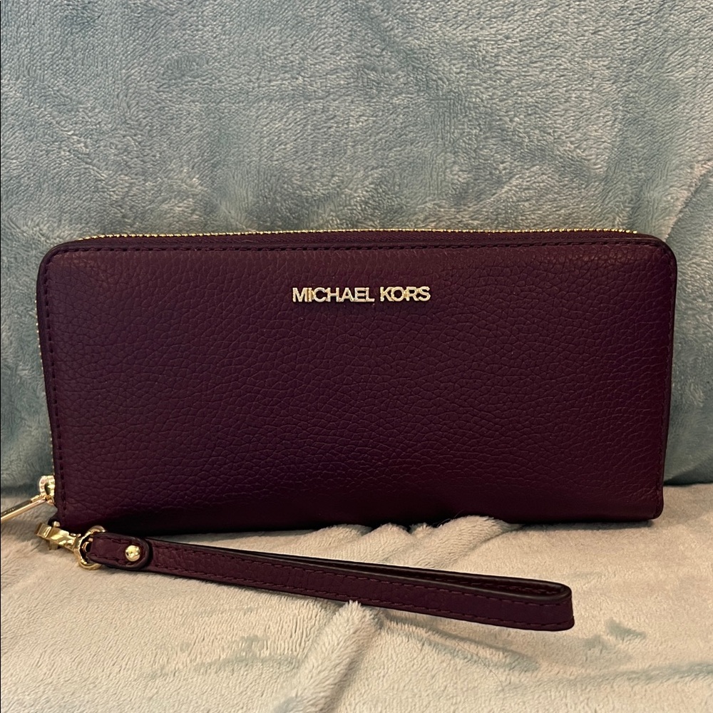 Michael Kors Dark Purple Wristlet with Gold Accents
